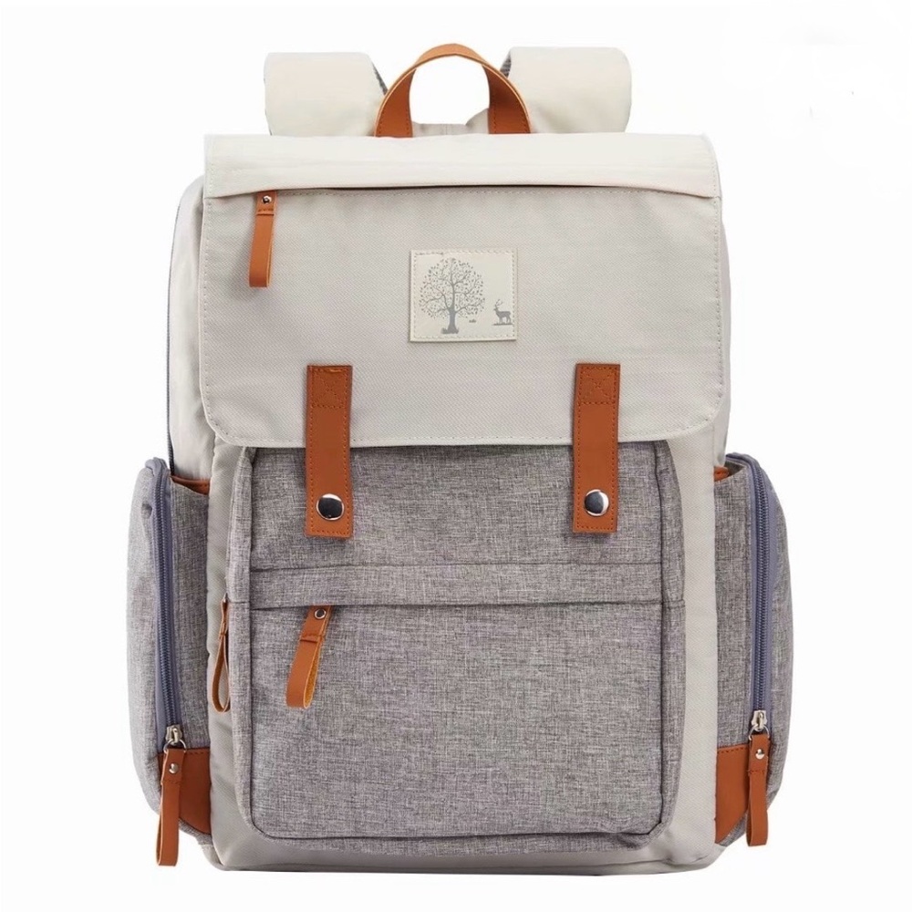 NWT Frank Mully Cream & Gray Diaper Bag w/ Zip-Out Portable Crib